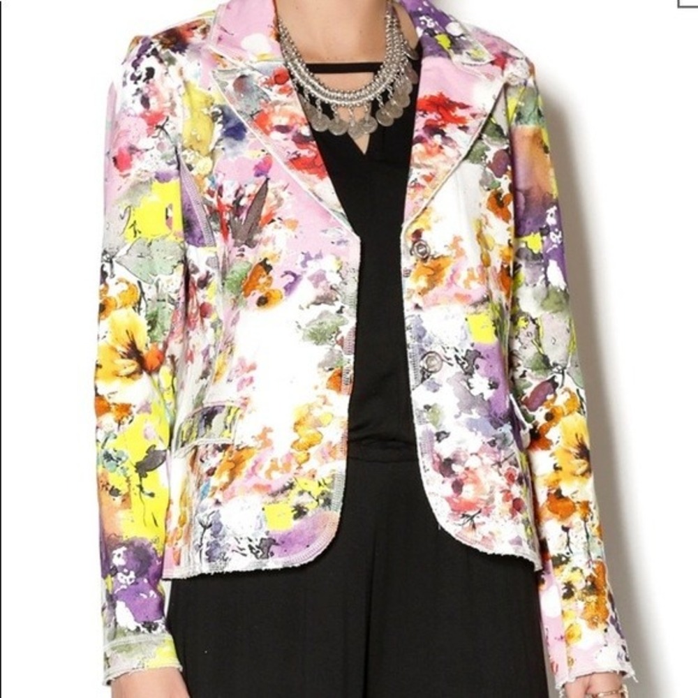 ELLIOTT LAUREN Women's Abstract Floral Maximalist Office Blazer Jacket Small